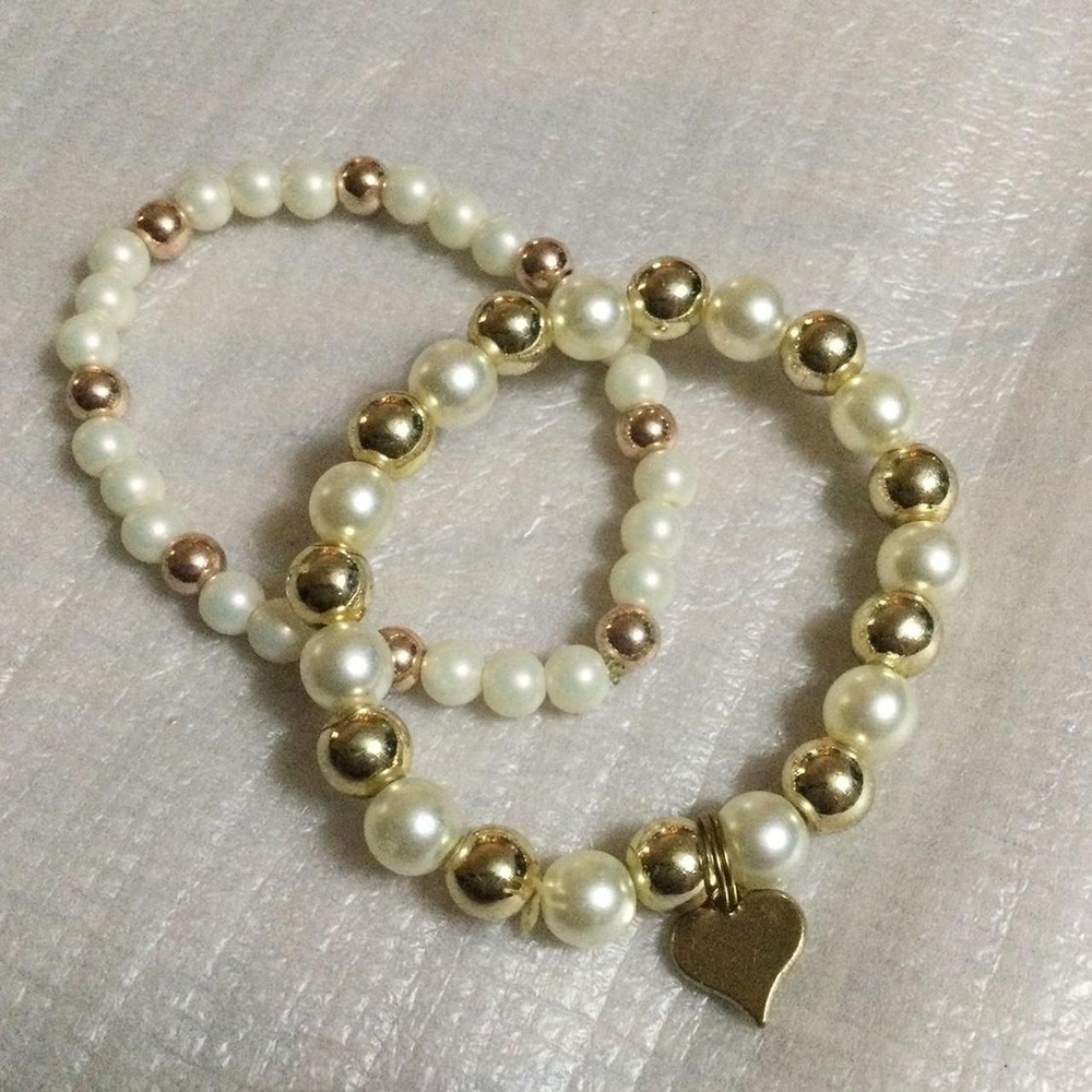 Elegant Pearl and Gold Beaded Bracelet Set